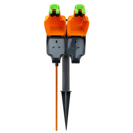Masterplug 2 Socket 15 Metre Weatherproof Outdoor Garden Spike with Extension Lead | IPG215/2-MP