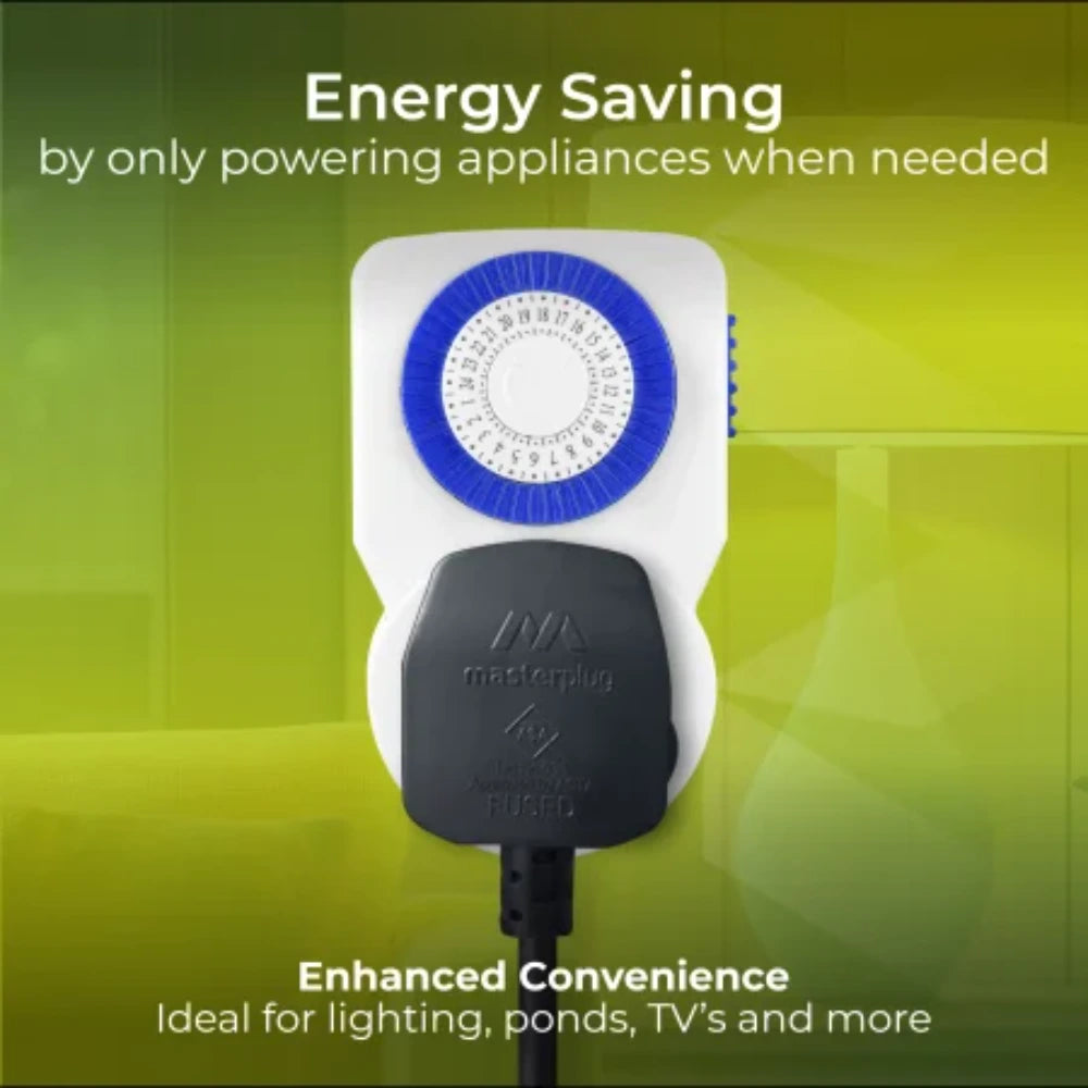 Masterplug 24 Hours Mechanical Timer Adaptor 3 Pack - White | TMS24/3-MP