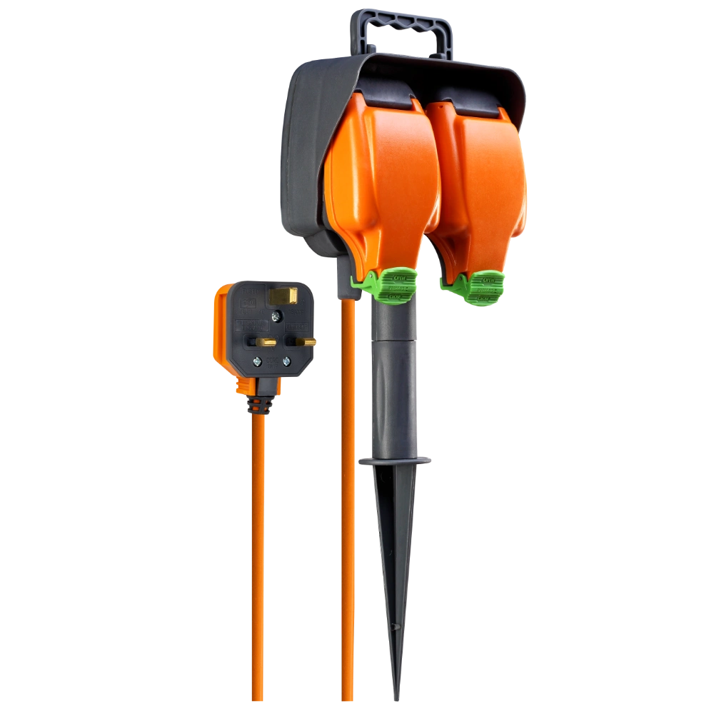 Masterplug 2 Socket 15 Metre Weatherproof Outdoor Garden Spike with Extension Lead | IPG215/2-MP