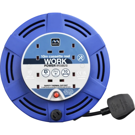 Masterplug 4 Socket 10 Metre Extension Cable Reel - Blue | MCT1010/4BL-MP