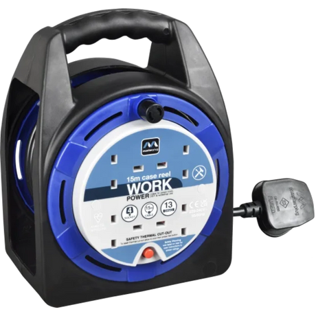 Masterplug Case Cable Reel 13A 4 Socket 15 Metre 240V | HST1513/4BL-MP