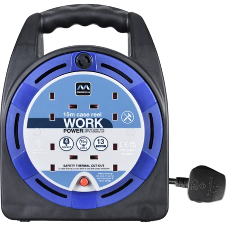 Masterplug Case Cable Reel 13A 4 Socket 15 Metre 240V | HST1513/4BL-MP
