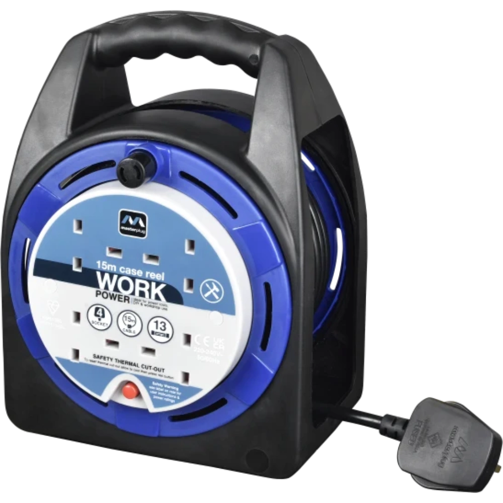 Masterplug Case Cable Reel 13A 4 Socket 15 Metre 240V | HST1513/4BL-MP