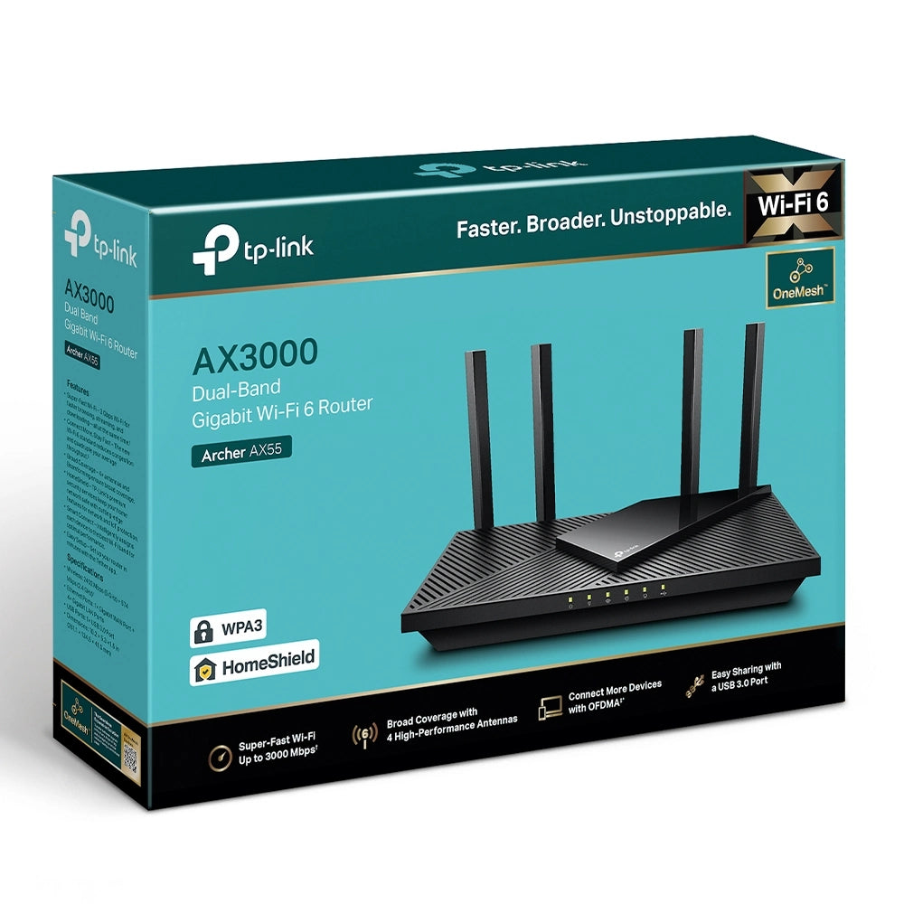 TP-Link Archer AX55 Wifi 6 Router 4 Ports - Black | ARCHERAX55