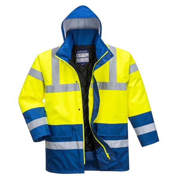 Portwest Hi-Vis Contrast Traffic Jacket - Yellow/Royal