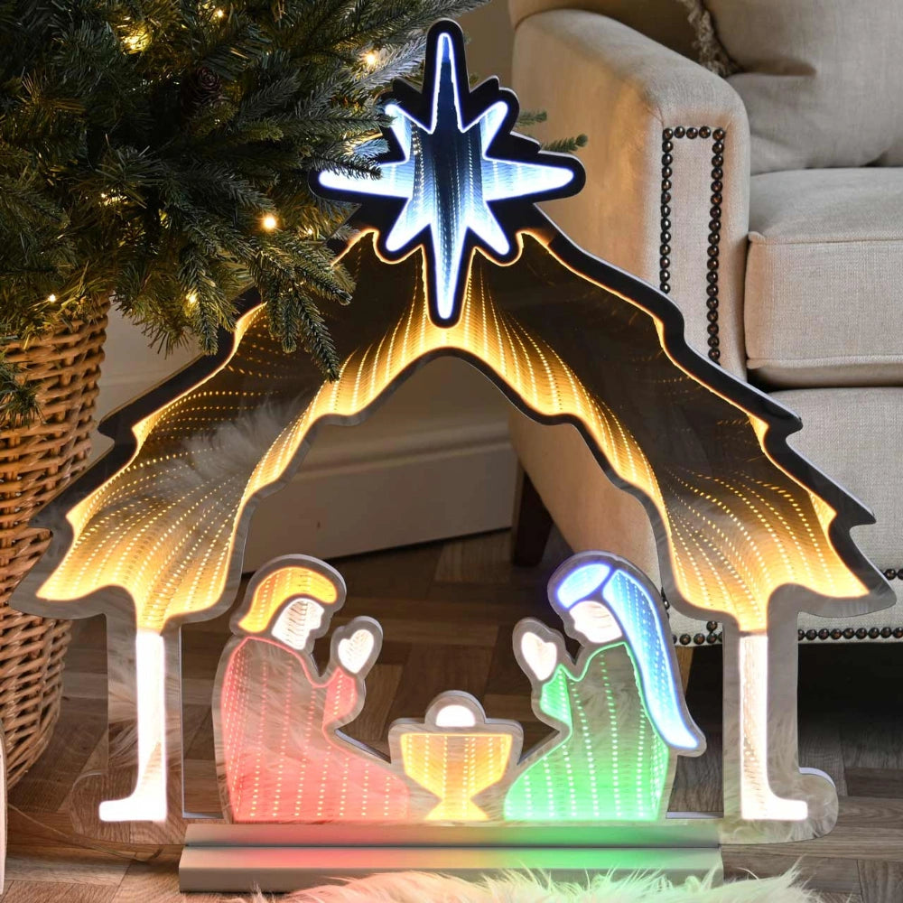 Festive Nativity Scene Infinity Mirror Light - 65cm
