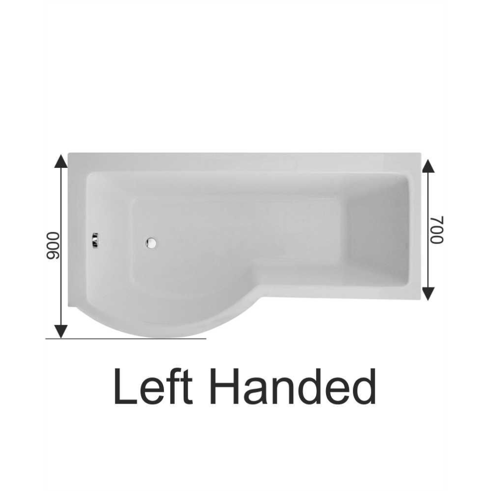 P SHAPE 1700x900mm Single Ended Shower Bath & Panel White with Bath Screen Chrome