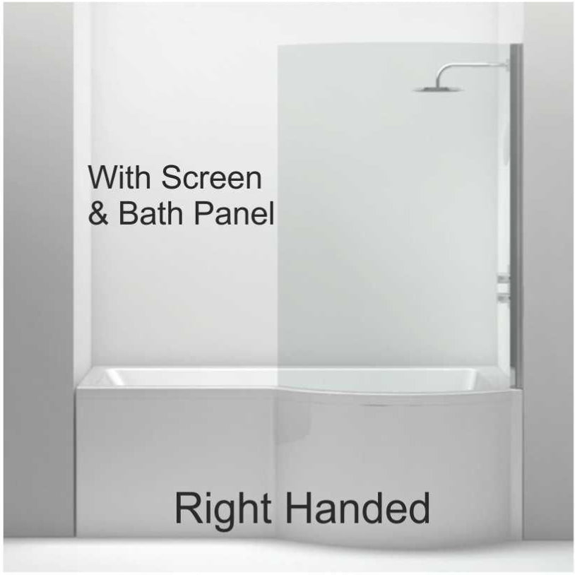 P SHAPE 1700x900mm Single Ended Shower Bath & Panel White with Bath Screen Chrome