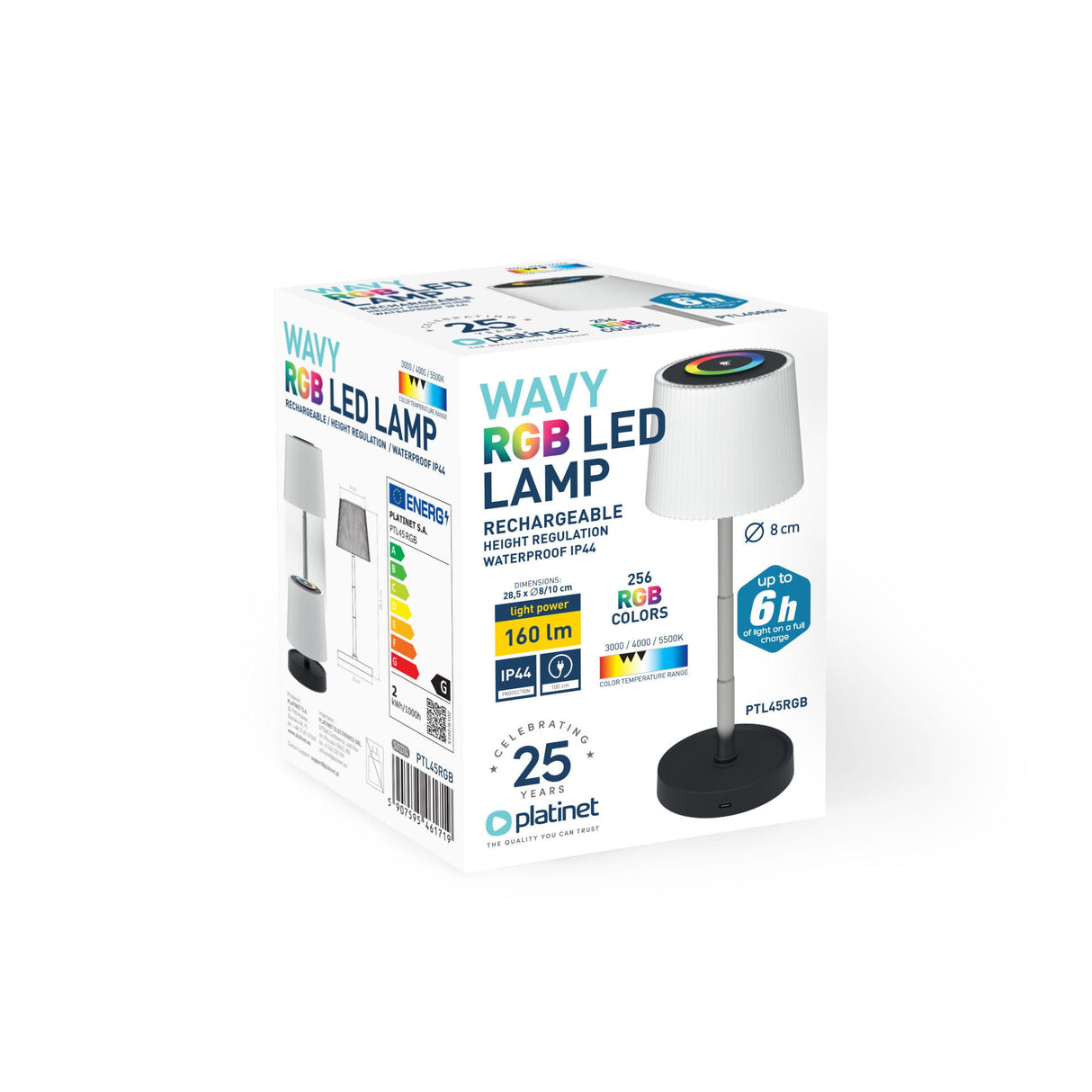 White lamp package with black base on a white background