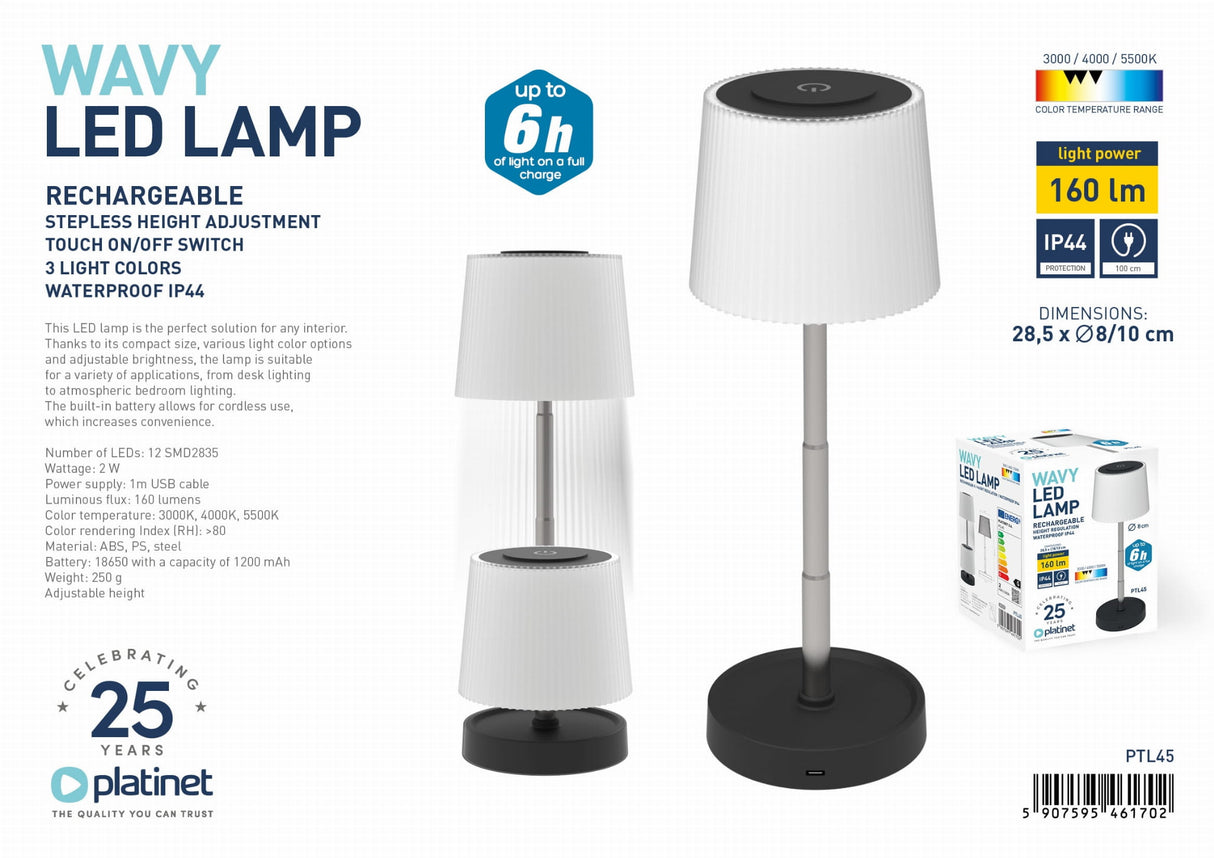 Wavy LED lamp with packaging on a white background