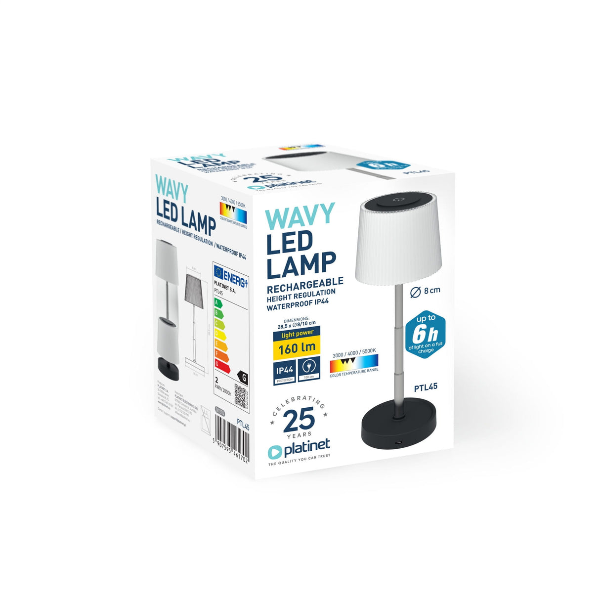 White lamp Package with black base on a white background