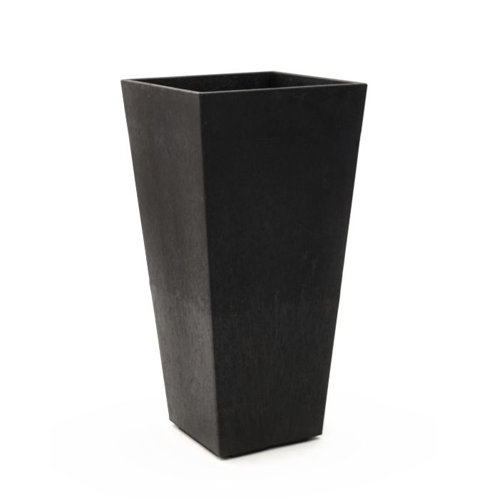Tierra Verde Sonata tall square garden planter in slate grey with tapered sides, 70cm height, isolated on white background