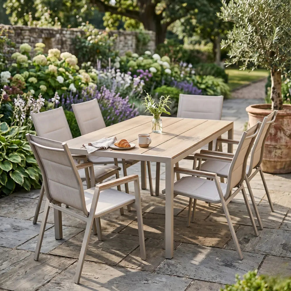 Palermo 6 Seater Rectangular Steel Garden Furniture Dining Set | EA11523