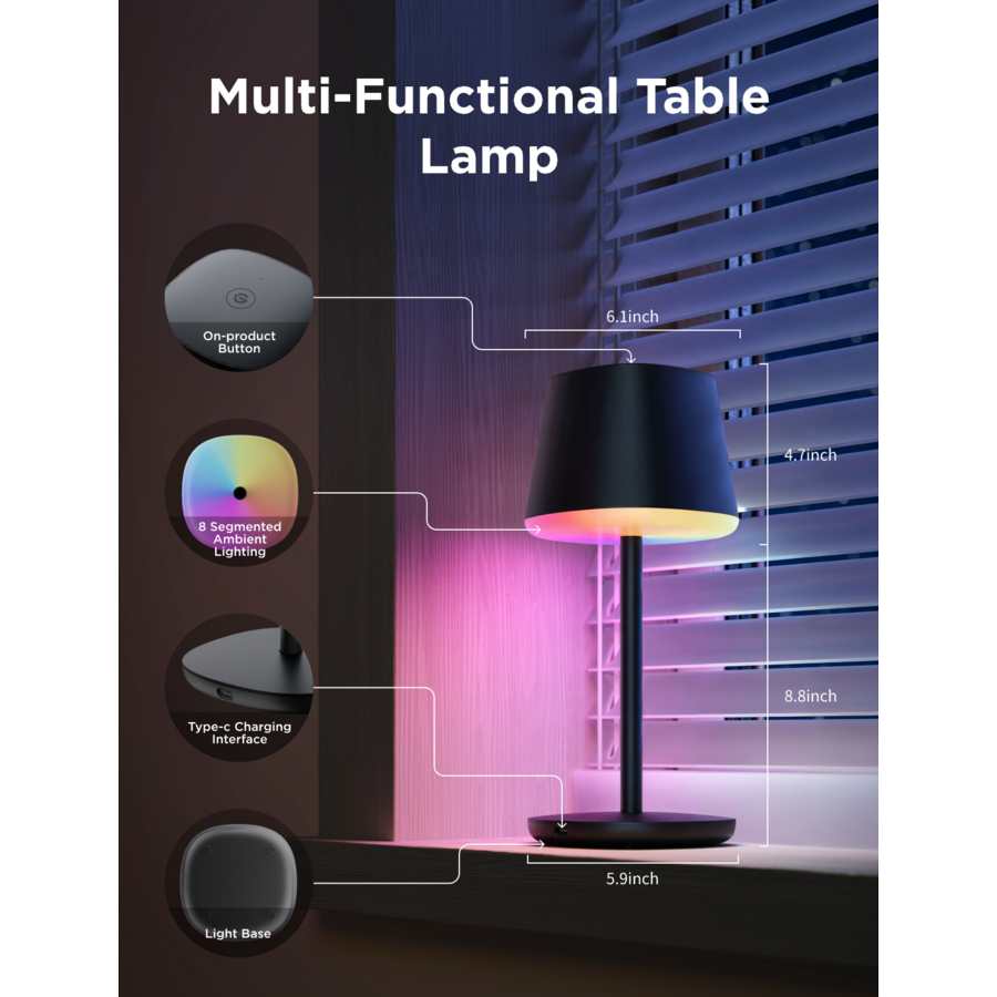 Govee Table Lamp Classic with Rechargable Battery - Multi Coloured | R1741B11
