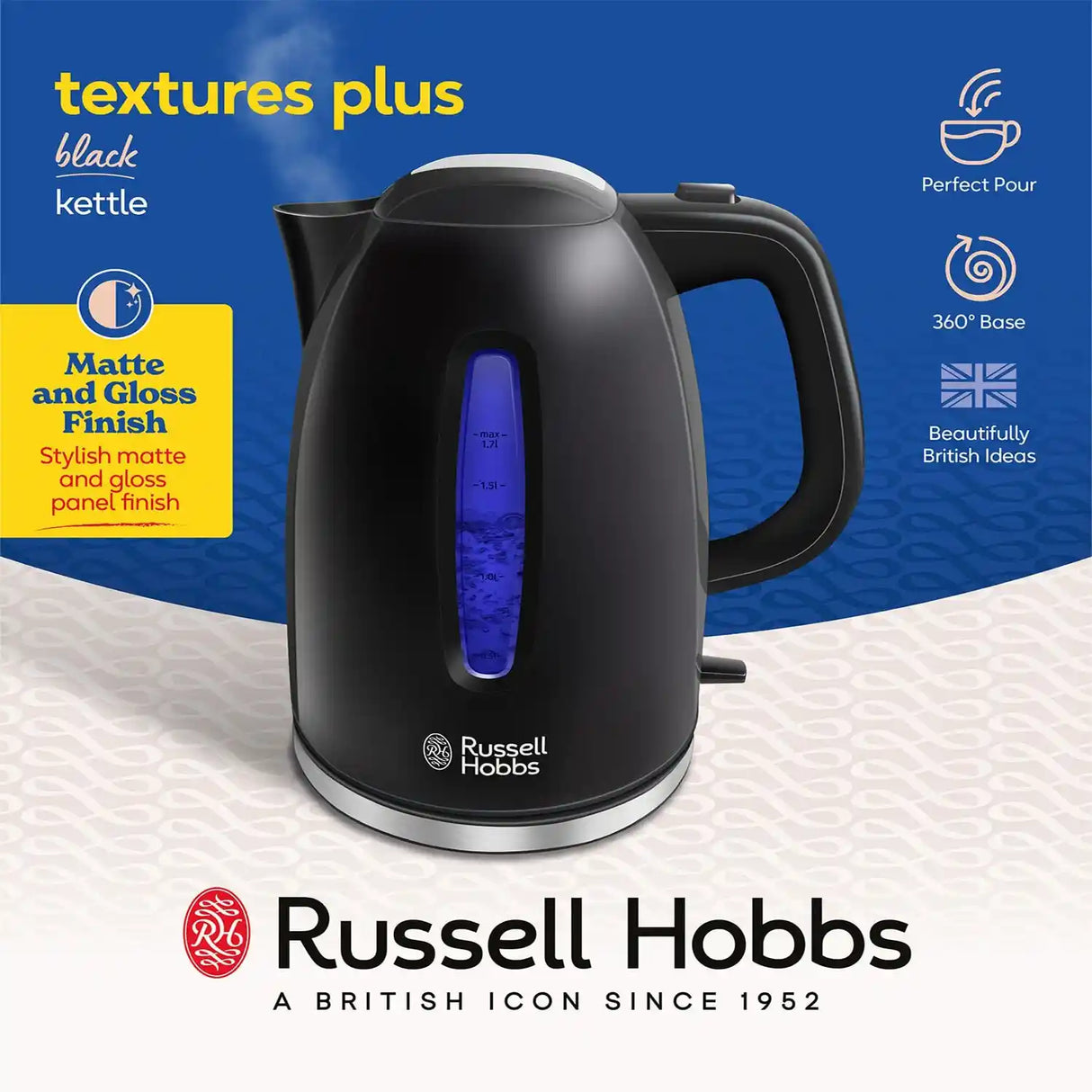 Russell Hobbs Textures Plus Kettle 1.7 Litre - Black | 22591