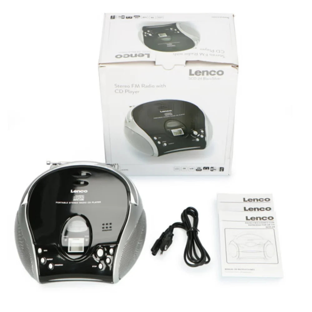 Lenco Portable FM Radio, CD and Cassette Player - Black / Silver | SCD-24BLK/SILVER