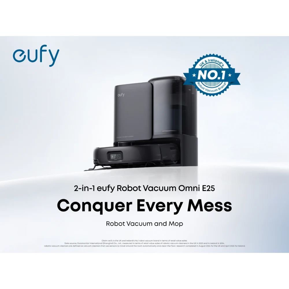 Eufy Omni E25 Robot Vac Vacuum Cleaner and Mop with Self Empty Station - Black | T2353V11