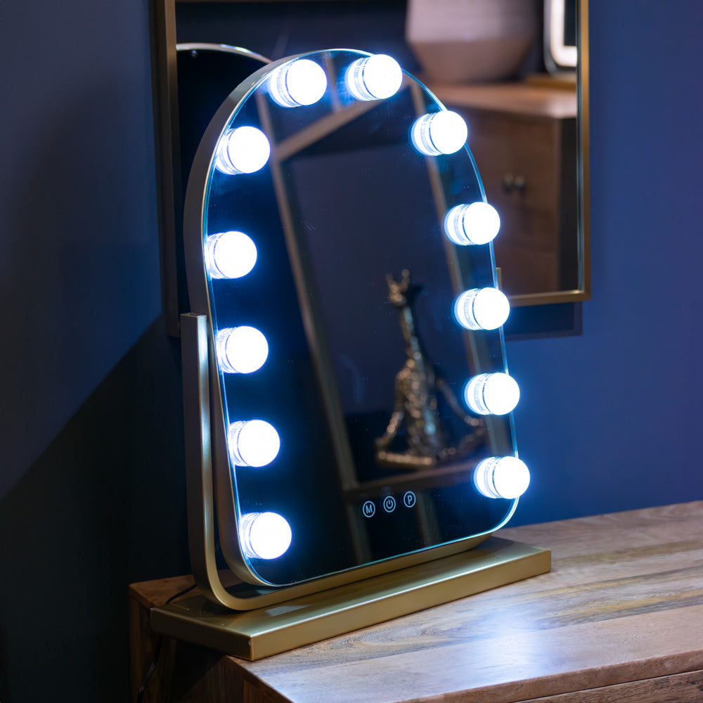 Tara Lane Hollywood Bulb Arch Vanity Mirror 40cm x 30cm - Gold | TL6591