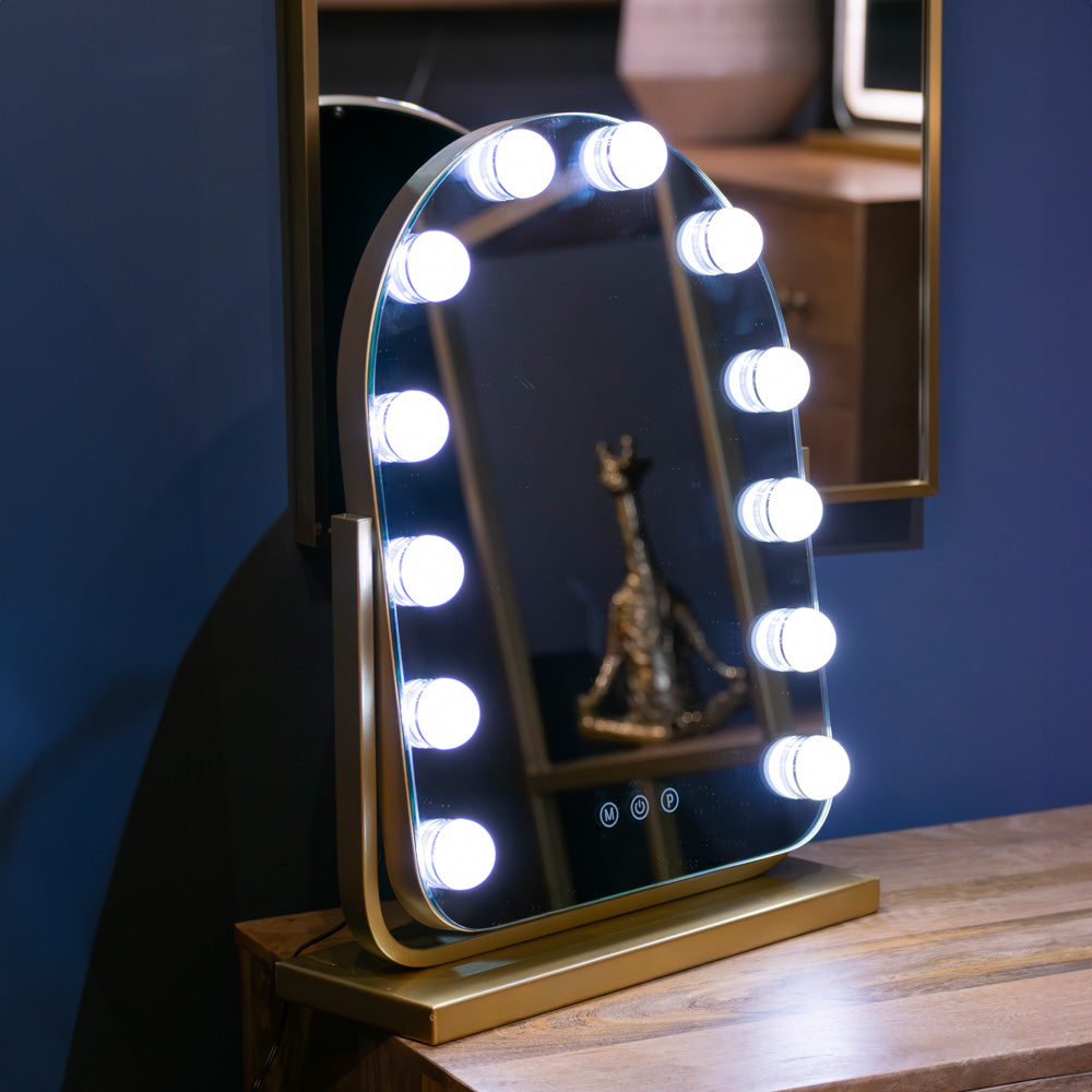 Tara Lane Hollywood Bulb Arch Vanity Mirror 40cm x 30cm - Gold | TL6591