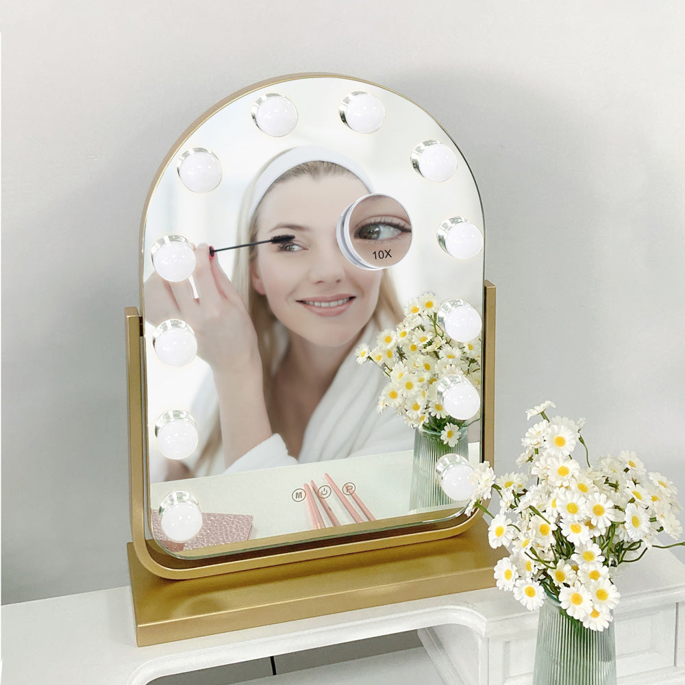 Tara Lane Hollywood Bulb Arch Vanity Mirror 40cm x 30cm - Gold | TL6591
