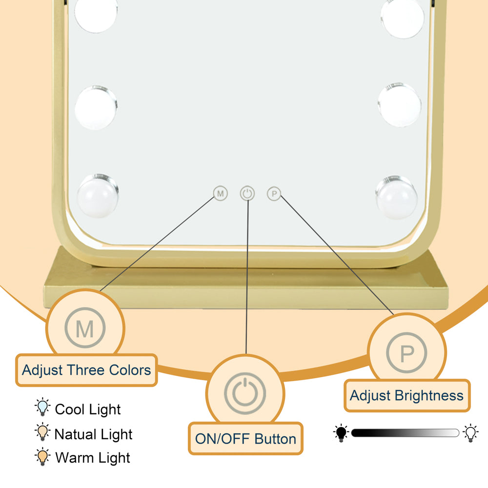 Tara Lane Hollywood Bulb Arch Vanity Mirror 40cm x 30cm - Gold | TL6591