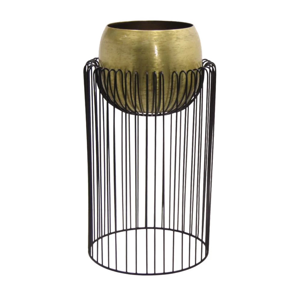 Tara Lane Misha Planters with Stand Set of 2 - Black / Brass | TL6923