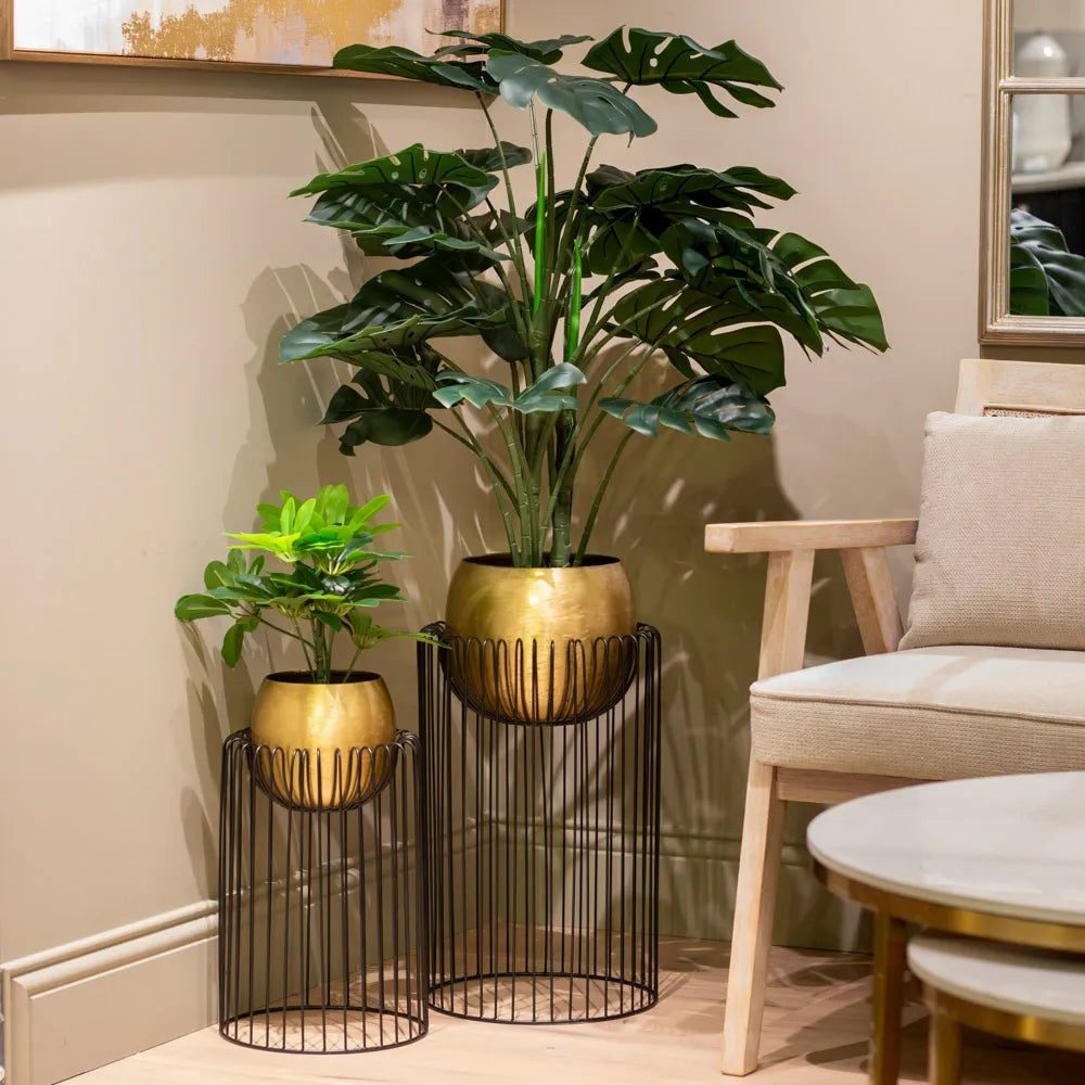 Tara Lane Misha Planters with Stand Set of 2 - Black / Brass | TL6923