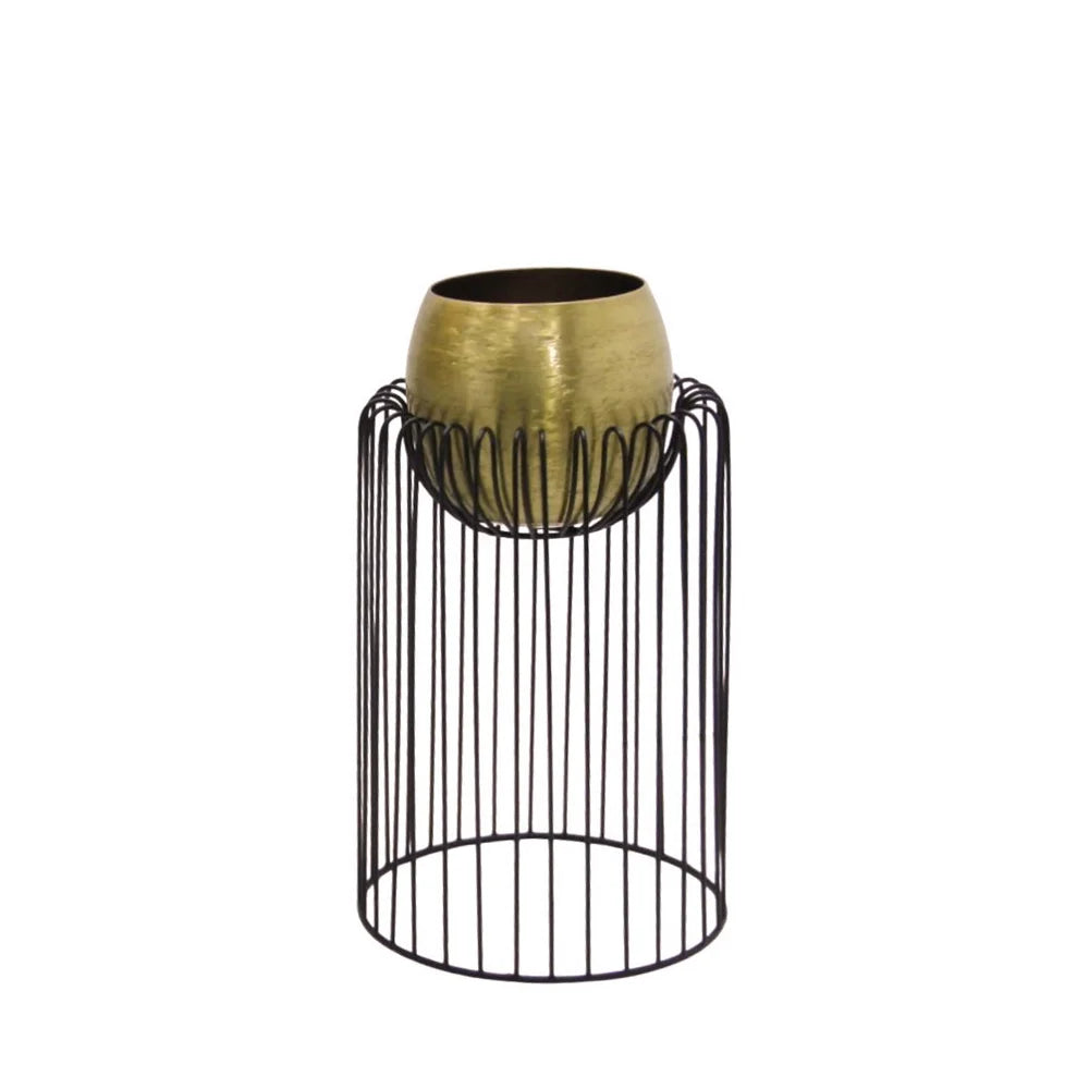 Tara Lane Misha Planters with Stand Set of 2 - Black / Brass | TL6923