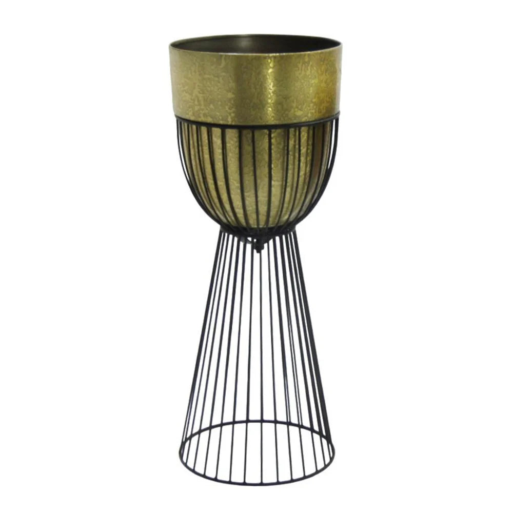 Tara Lane Sana Planters with Stand Set of 2 - Brass / Black | TL6927