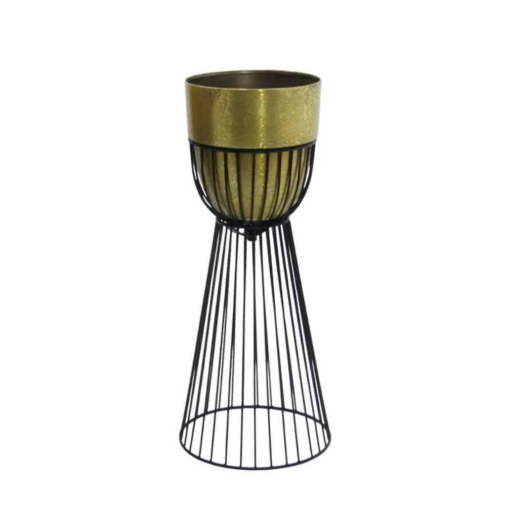 Tara Lane Sana Planters with Stand Set of 2 - Brass / Black | TL6927