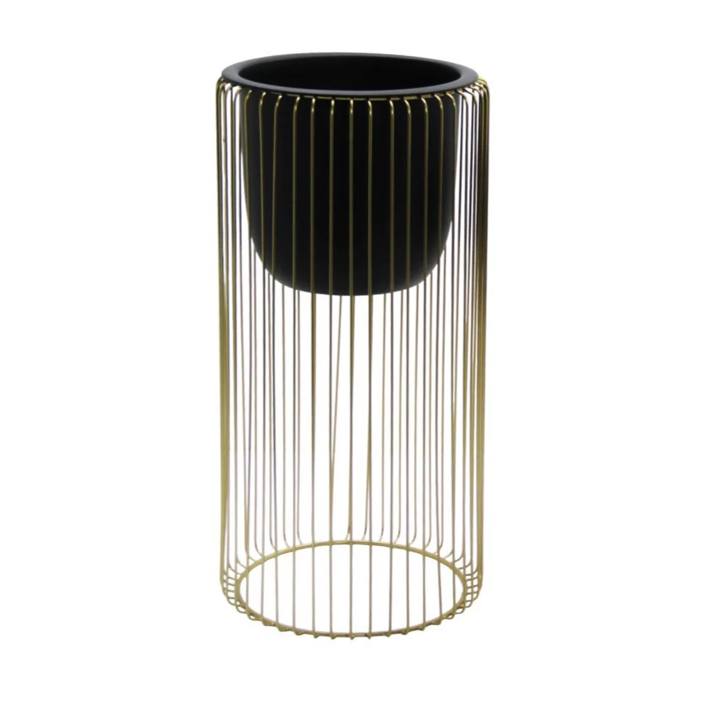 Tara Lane Ria Planters with Stand Set of 2 - Black / Gold | TL6931
