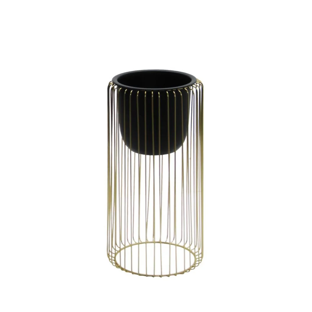 Tara Lane Ria Planters with Stand Set of 2 - Black / Gold | TL6931