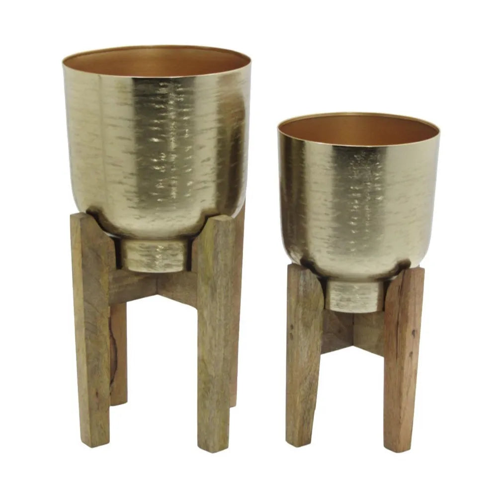 Tara Lane Aruna Planters with Mango Stand Set of 2 - Gold | TL6933