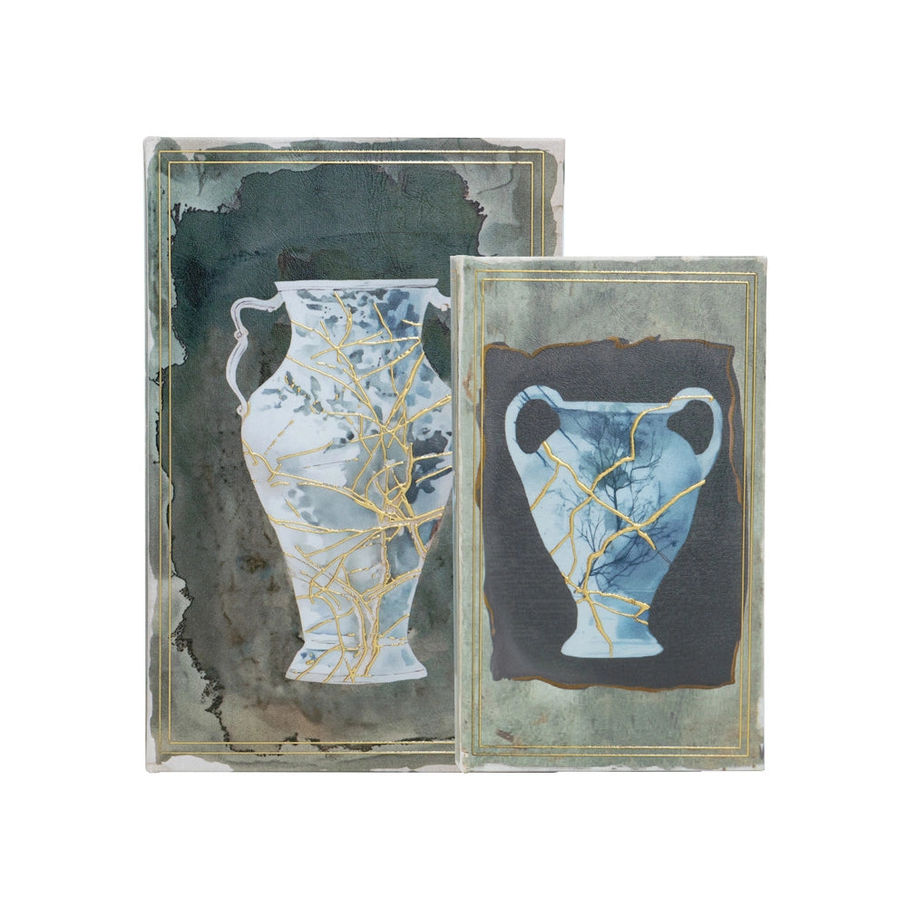 Tara Lane Crackled Vase Book Boxes Set of 2