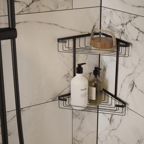 Tema 2 Tier Corner Basket for Shower - Black | TWW2CNRB