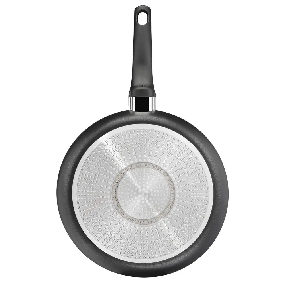 Tefal Ultimate Frypan 30cm frying pan with black handle and metallic silver non-stick cooking surface featuring honeycomb texture pattern, stainless steel band and riveted attachment, viewed from above on white background