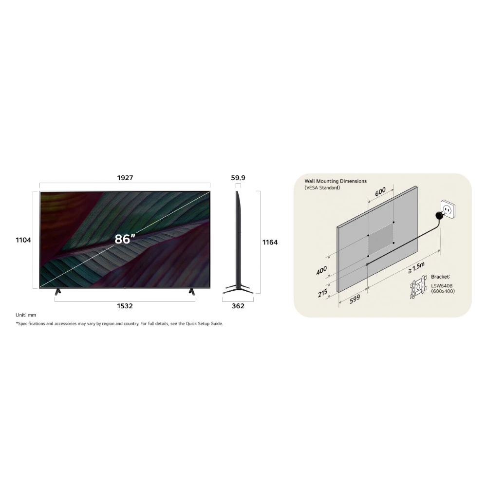 LG 86 Inch UR78 Smart 4K Ultra HD HDR LED TV | 86UR78006LB.AEK