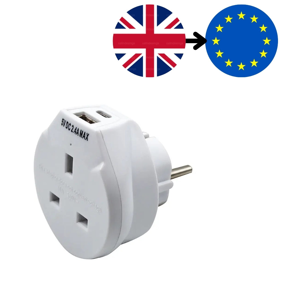 Unicom Travel Socket with USB Charger UK to EU Plug | UNC68525