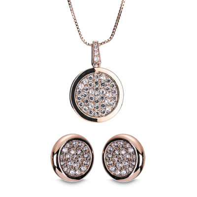 Newgrange Living Diamante Round Pendant & Earrings - Rose Gold