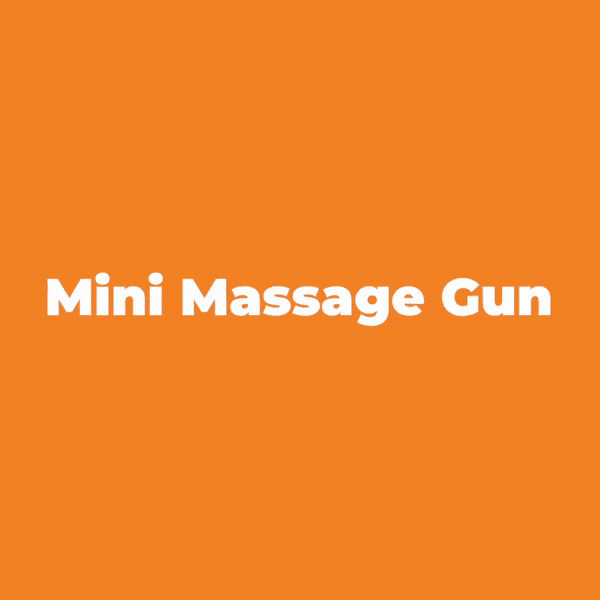 Orange product display featuring white text reading Mini Massage Gun for the Urban Fitness Massage Gun model UFA621
