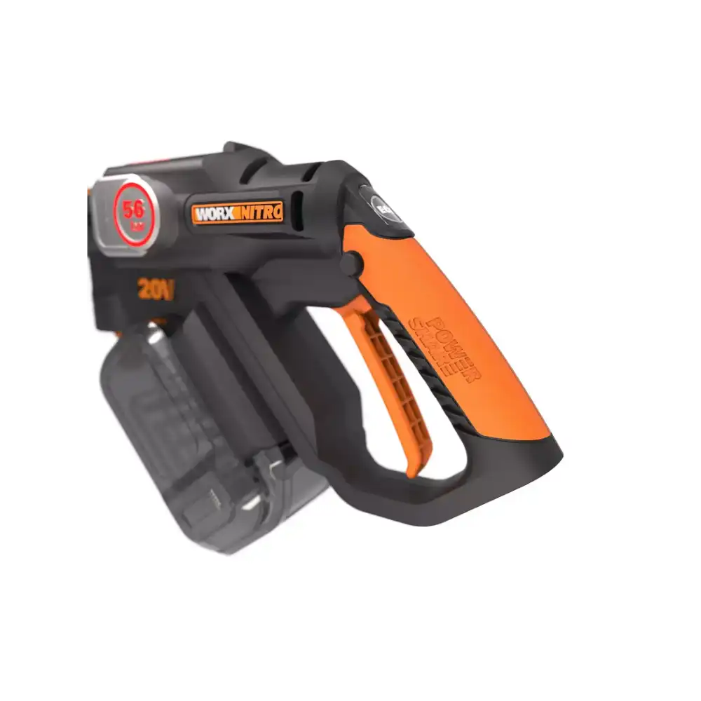 Worx Nitro 20V high flow power pressure washer cleaner with orange and black design, featuring battery and charger included