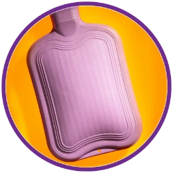 Purple hot water bottle on a yellow background