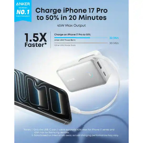 Anker Nano Power Bank 10,000mAh 45w with Built In USB C | A1638H11