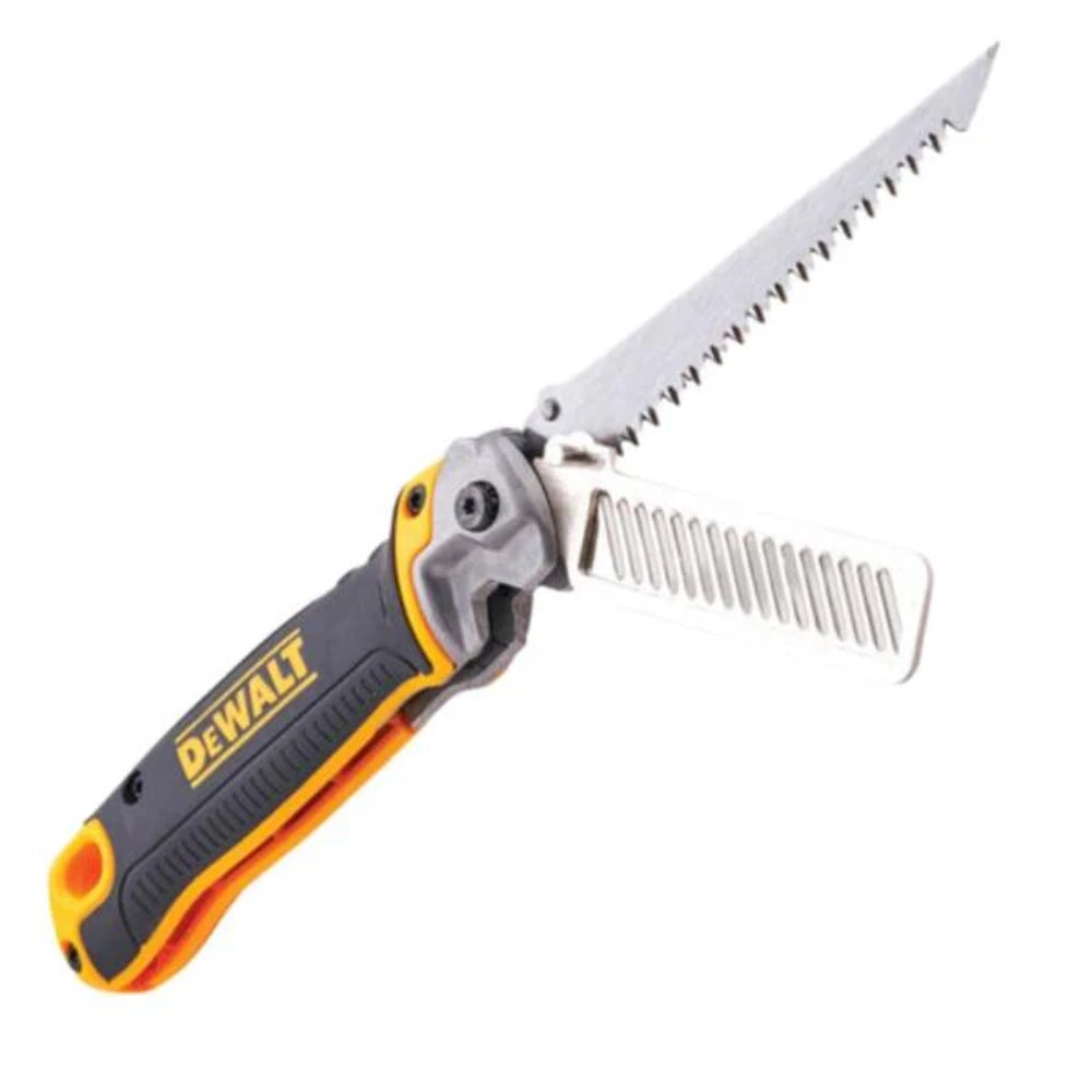 DeWalt folding saw with two blades on a white background