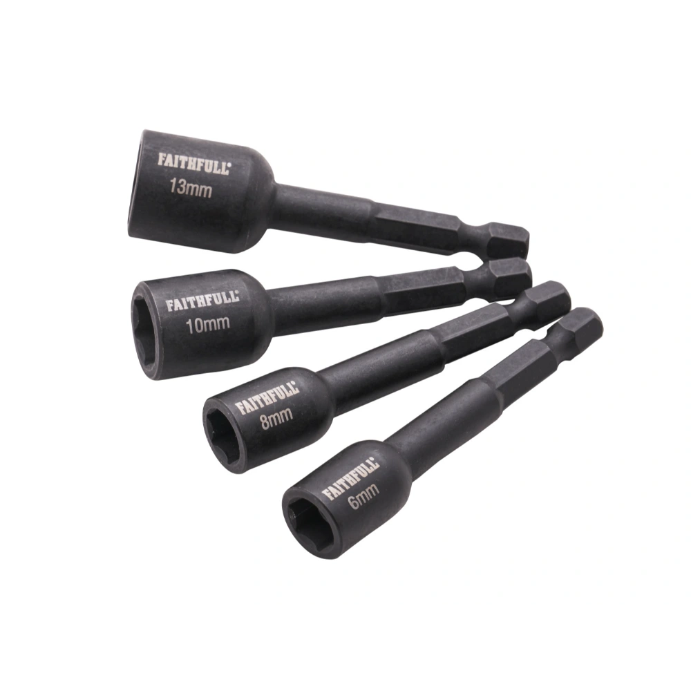 Set of four black drill bits with 'Faithfull' branding on a white background