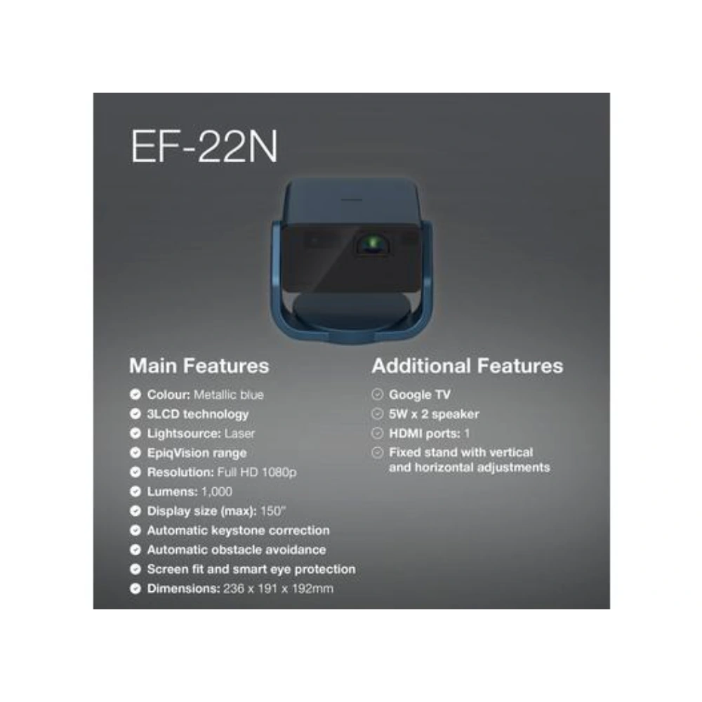 Epson EpiqVision Mini EF-22N Full HD Smart Laser Projector | V11HB38440