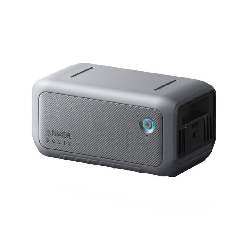 Anker SOLIX BP2000 Expansion Battery Gen 2 portable power station with gray textured front panel, blue power button indicator, and black side ports on white background