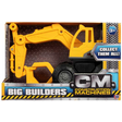 Toy excavator in packaging with 'Big Builders Construction Machines' branding.