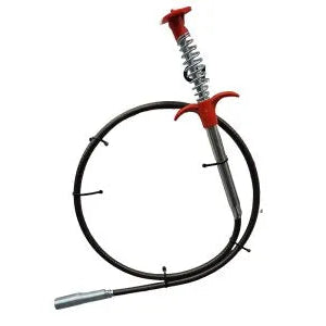 Casa & Casa drain cleaning wire coil 89cm with red handle and metal spiral auger against white background
