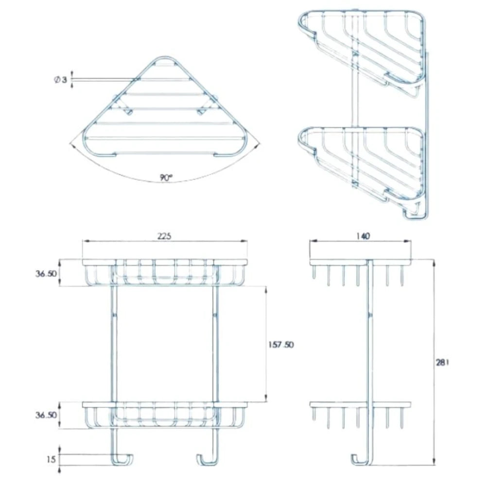 Croydex Wire Small 2 Tier Corner Basket - Chrome | CRXQM260841